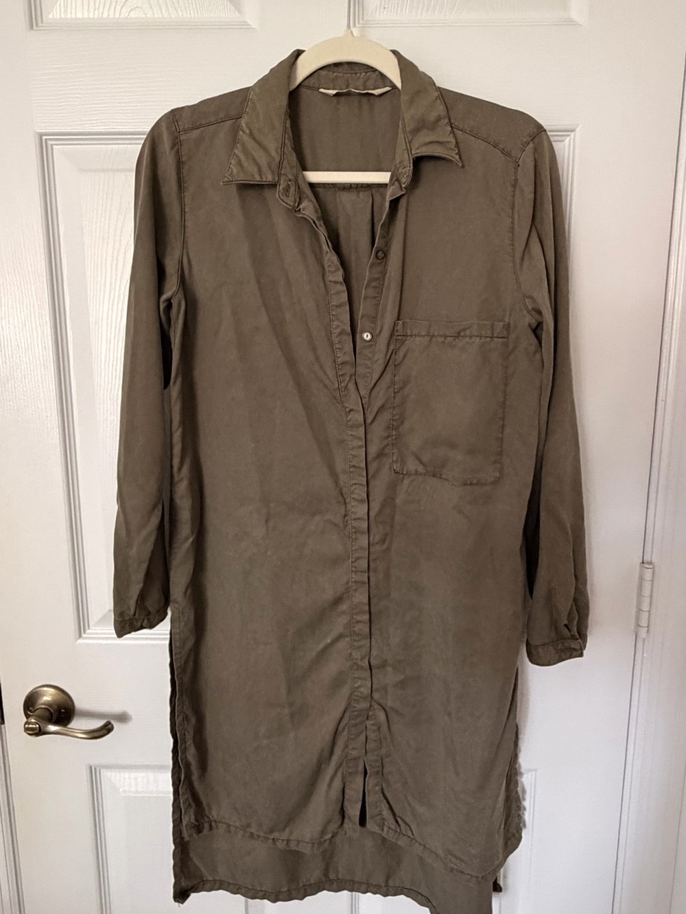 Zara Olive Green Long Sleeve Mini Shirt Dress